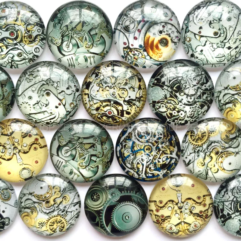 ZEROUP 12mm 20mm Round Photo Glass Cabochon Mixed Pattern Fit Cameo Base Setting for Jewelry Flatback TP-225-R