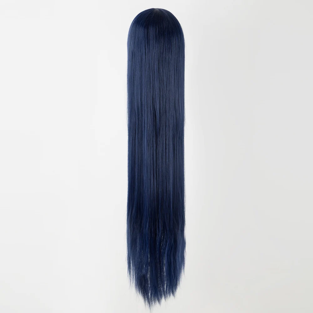 Peruca sintética azul escura longa, resistente ao calor, cabelo liso, fantasia de Carnaval Halloween, Cosplay Hairpiece, Fei-Show, 100cm, 40"