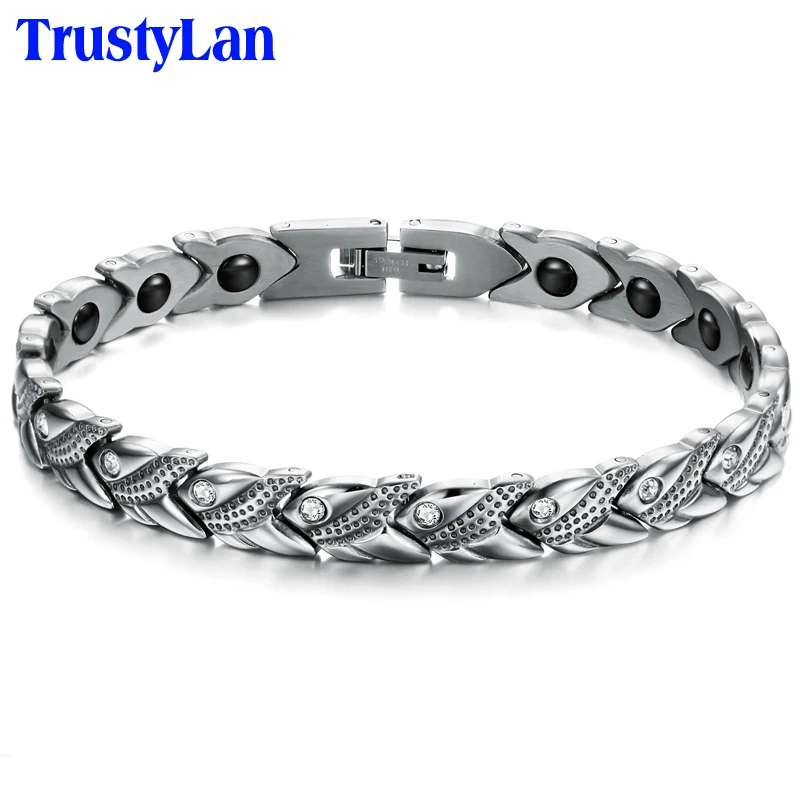 Zdravotní energie žen z nerezové oceli s magnetickou terapií Stone Žena dámy Cz Crystal Bracelets Bangles in Jewelry