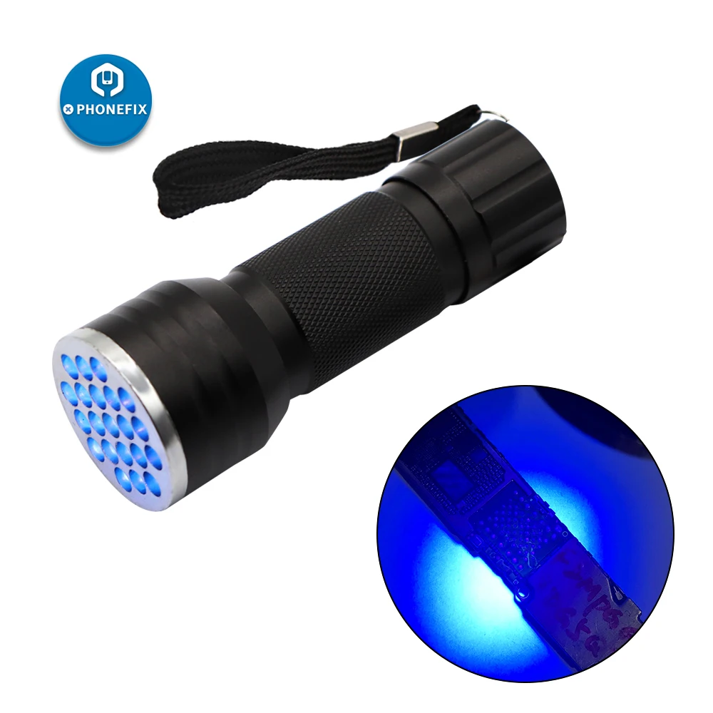21 LEDs Torch Ultraviolet UV Glue Curing Blacklight Flashlight UV Ink Dryer Money Fluorescer Detector UV Oil Curing Purple Light