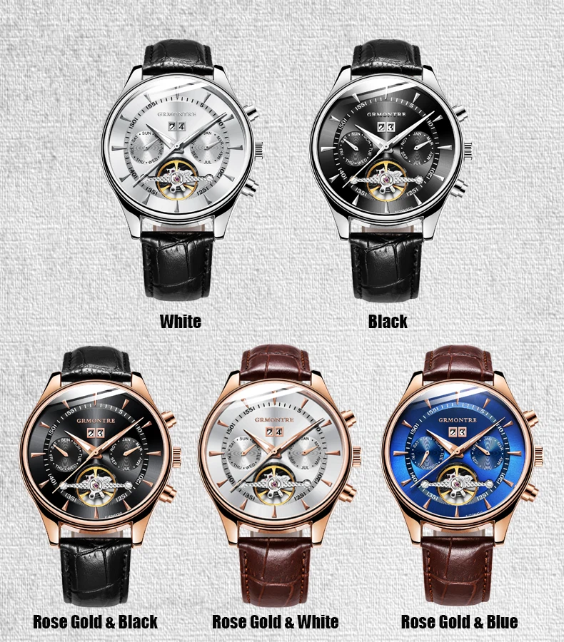 Skeleton Tourbillon Mechanical Watch Men Automatic Classic Rose Gold Leather Mechanical Wrist Watches Reloj Hombre 2018 Luxury