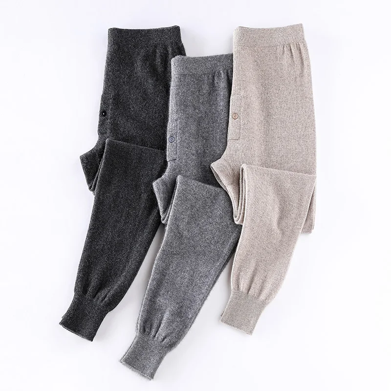 Men Leggings 100% Pure Cashmere Knitted Trousers Winter New Fashion High Quality Soft Pants Man Warm Elastic Pant Male Legging