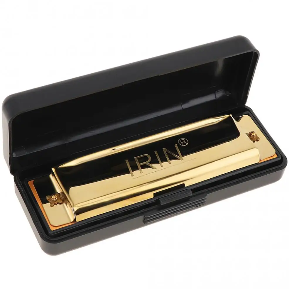 IRIN Professional Harmonica 10 Holes 20 Tone Key of C Gold Color Blues Jazz Rock Folk Music Musical Instrument Diatonic Harp