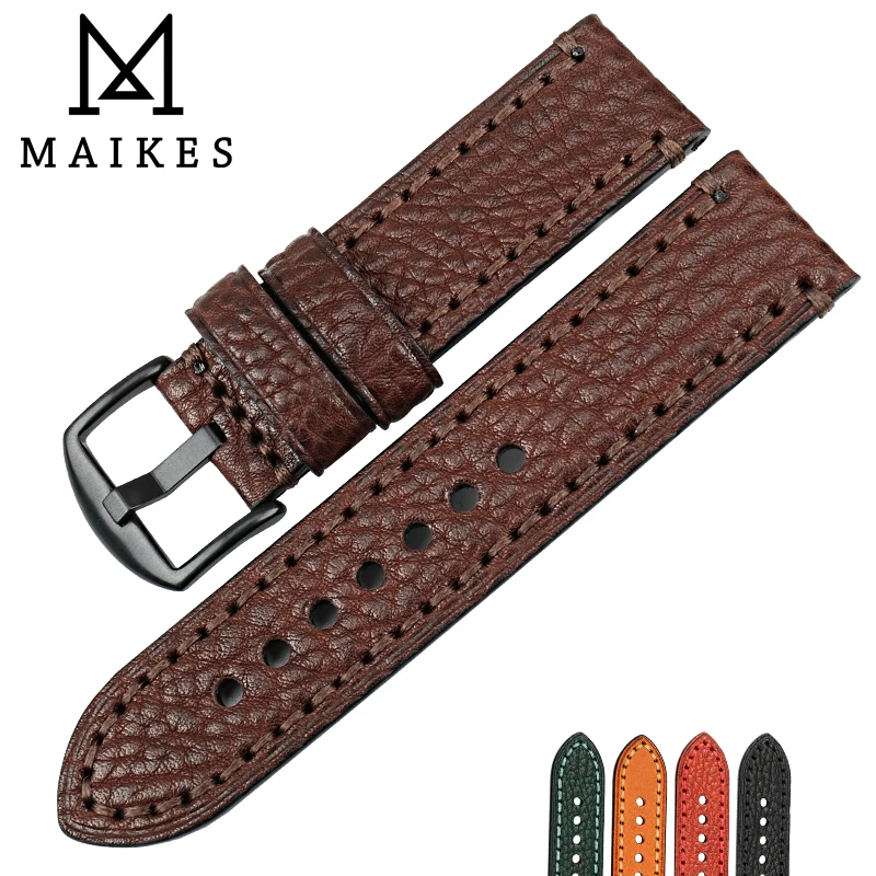 MAIKES Watchband For LUMINOX PANERAI HAMILTON Watch strap 20mm 22mm 24mm 26mm Genuine Leather Watch Band Bracelet