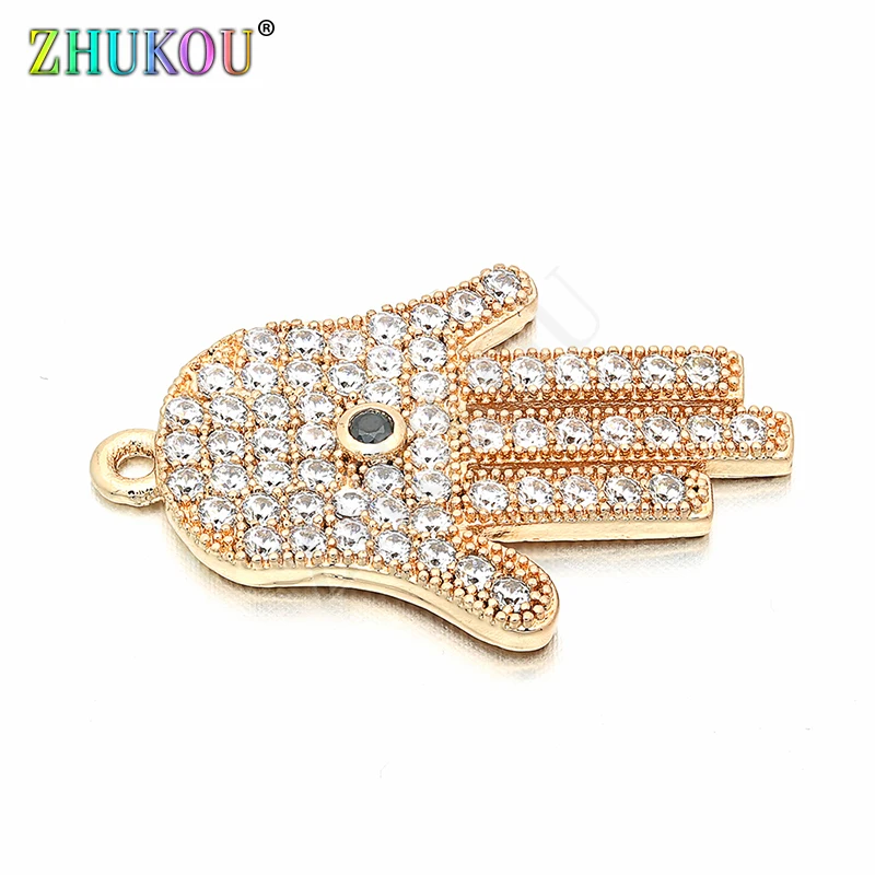 12*26mm Top quality Brass Cubic Zirconia Lucky Hamsa Hand DIY Jewelry Bracelet Necklace Making, Model: VD61