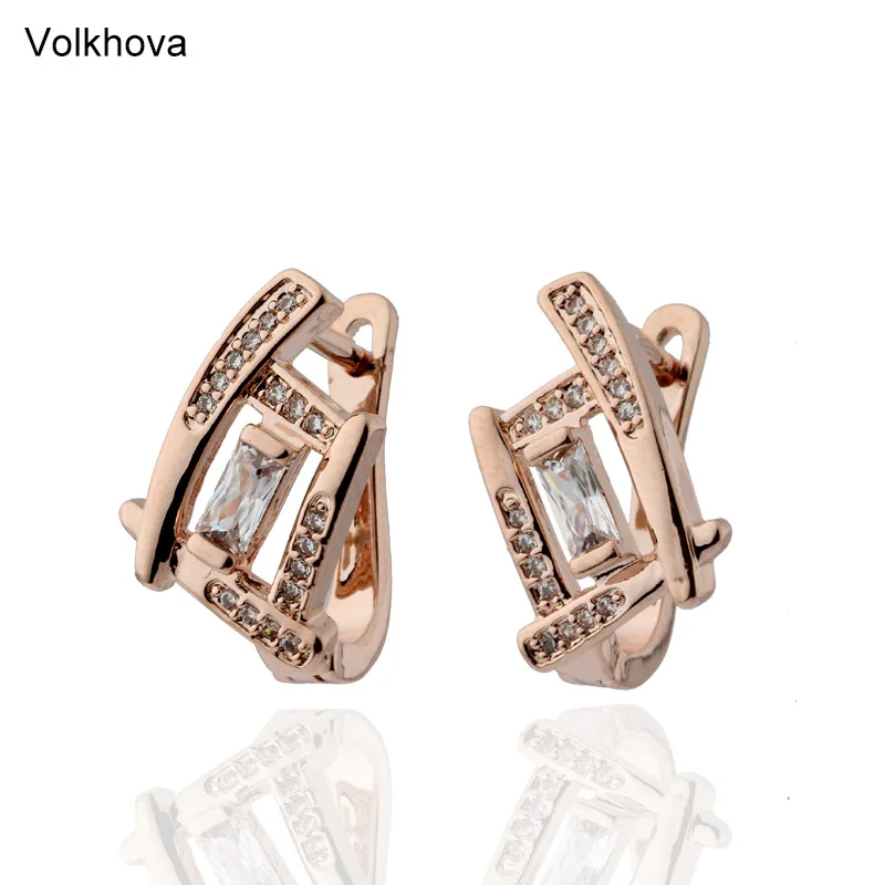 Volkhova 585 Rose Gold Color Dange Earrings For Women Fashion Jewelry AAA Square Cubic Zircon Good Quality