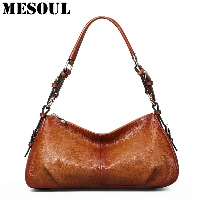 Women Genuine Leather Handbag Brown Ladies Shoulder Bags High Quallity Female Tote Purses Handbags Designer Brand Bolsa Feminina