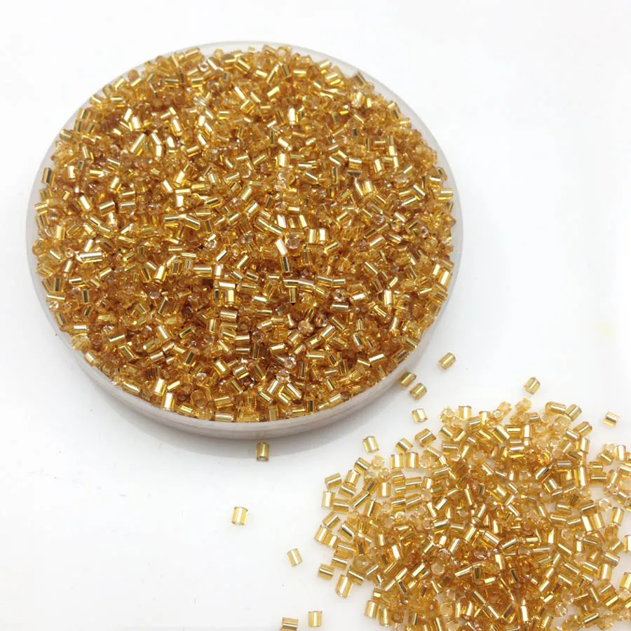 Lot 16g 1000pcs 2*3mm Golden Color Silver Lined Tube Loose Spacer Beads Cezch Glass Seed Beads Handmade Jewelry DIY Garment Bead