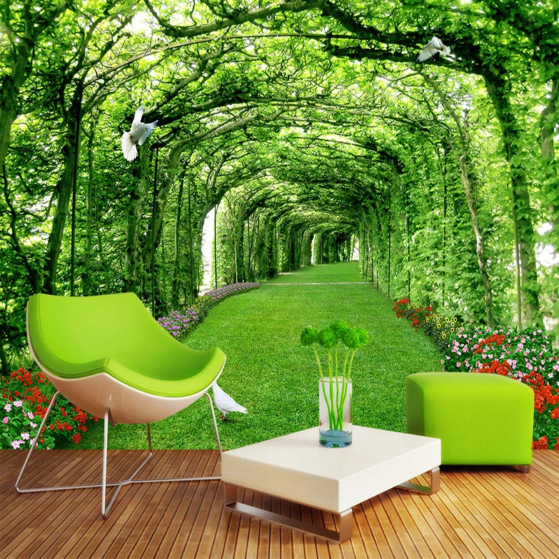 Papier peint mural 3D personnalisé, arbre de forêt verte moderne, pelouse, gril mural, salon, fond TV, décoration d'intérieur