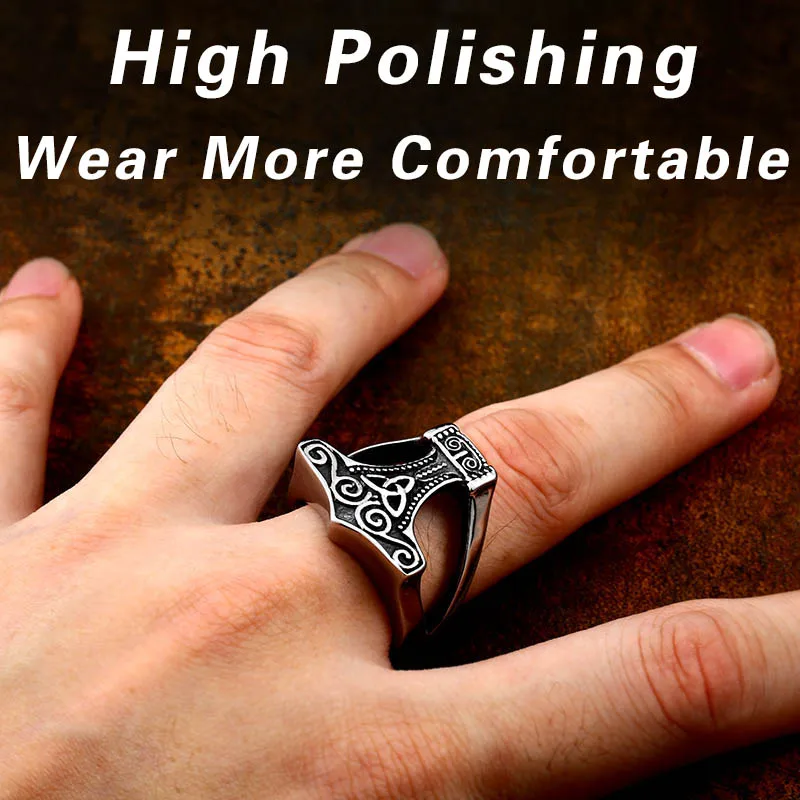 BEIER stainless steel character geometry thor\'s hammer mjolnir Viking ring for man`s gift Punk rock Jewelry boy`s gift BR8-624