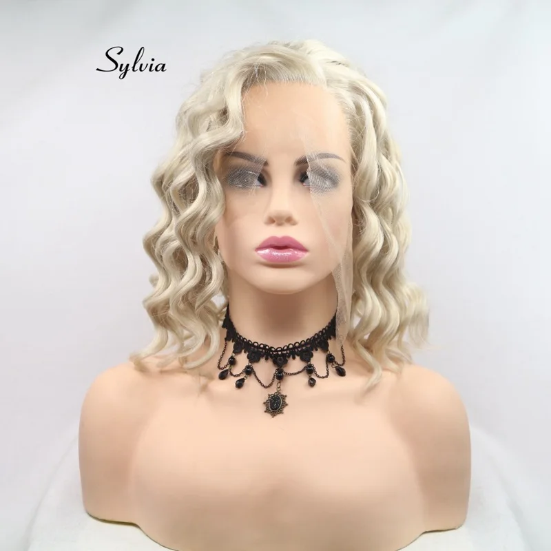 Sylvia Mixed Blonde Synthetic Lace Front Wigs Short Loose Wave Hair Side Part For Women Wigs Heat Resistant Fiber Short Bob Wigs