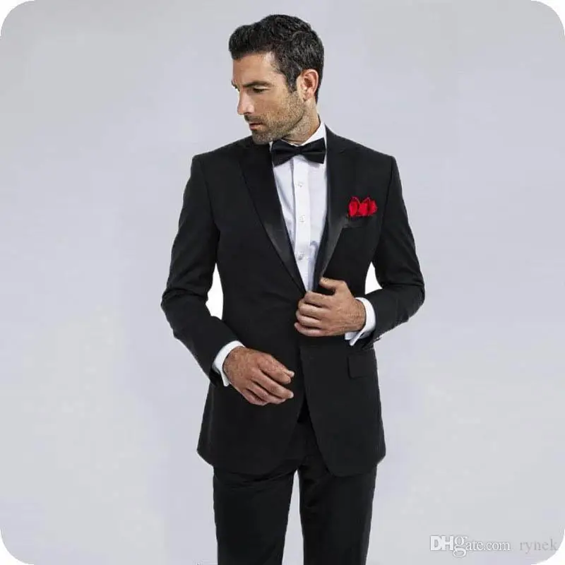 

Custom Black Suits for Groom Wedding Tuxedos Men Suits Man Blazer Peaked Lapel 2piece Evening Party Handsome Groomsmen Wear