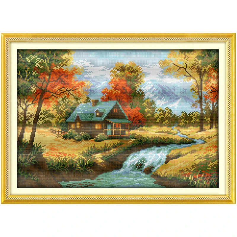 The Autumn Stream Patterns Counted Cross Stitch Set 11CT 14CT 16CT Stamped DMC Cross-stitch Kit Embroidery Needlework Home Decor