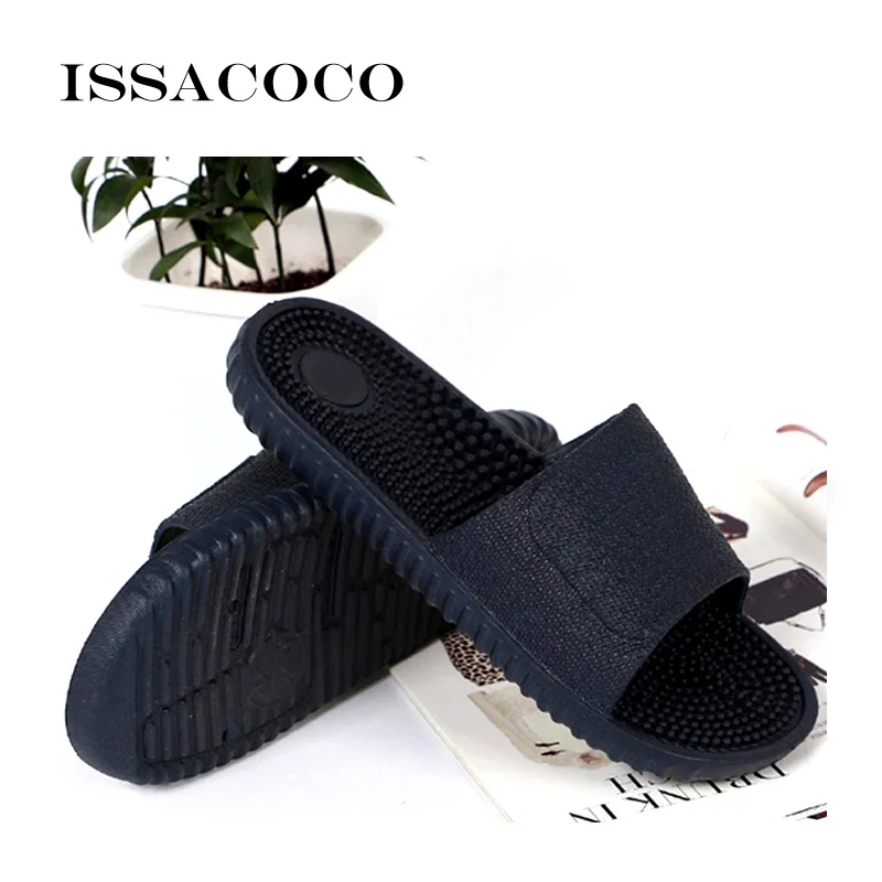 ISSACOCO 2019 Men\'s Flat Indoor Massage Slippers Men Home Non-slip Massage Slippers Zapatos Hombre Beach Flip Flops Men\'s Slides