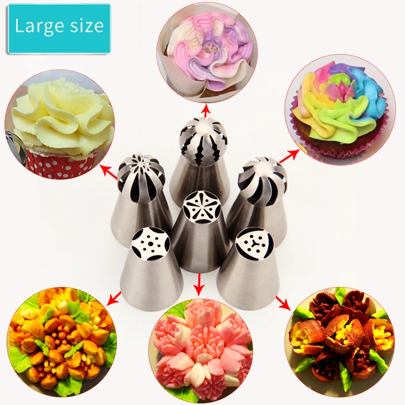 

MRF 6PCS Stainless Steel 304 Russian Tulip Icing Nozzles Ball Flower Frosting Tips Set DIY Cake Decoration Kit