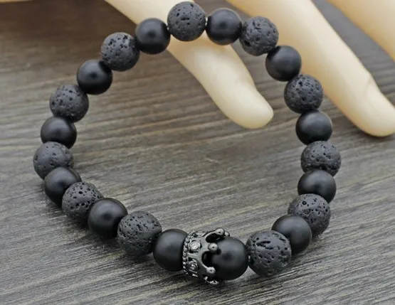 8mm crown copper bbf4534 white Howlite Onyx Yoga elastic thread adjusted bead nature black volcanic lava Stone Bracelet Bangles