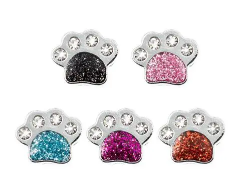 (20,50)PCS/lot 8MM Rhinestones Colors Paw Slide Charms Fit For 8mm DIY Leather Wristband Keychains Fashion Jewelrys