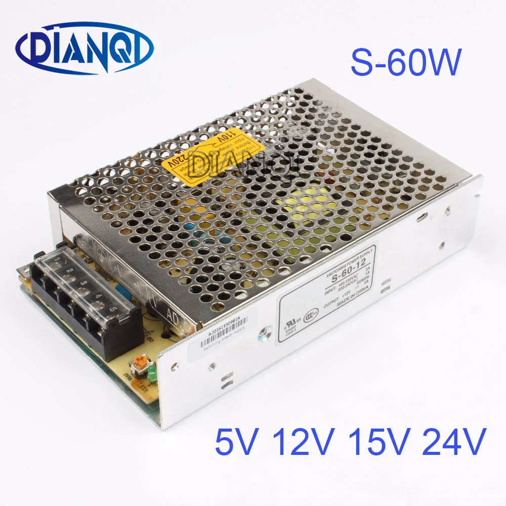 S-60-12 power suply 60w 12V 5A ac to dc 5V 24V 15Vpower supply unit ac dc converter switch adjustable output voltage