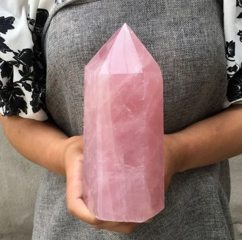 1.1kg-1.3kg Natural pink rose quartz crystal obelisk wand point healing 20cm