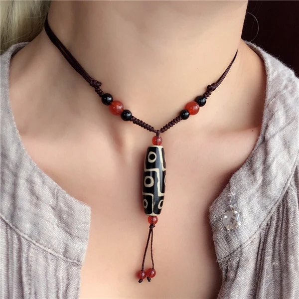 Nine Eye Tibet Dzi Pendant Drop Choker Nacklace Natural Stone Materials Fashionable Style Tibet Heaven Bead Bring Good Luck