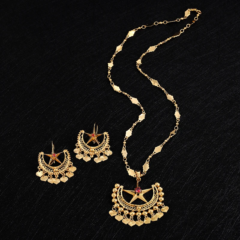 Ethlyn 2018 Gold Color Beautiful Ethnic Wedding Luxury Jewelry Sets for Women Accessories Lock Star Big Necklace/Drop Earrings