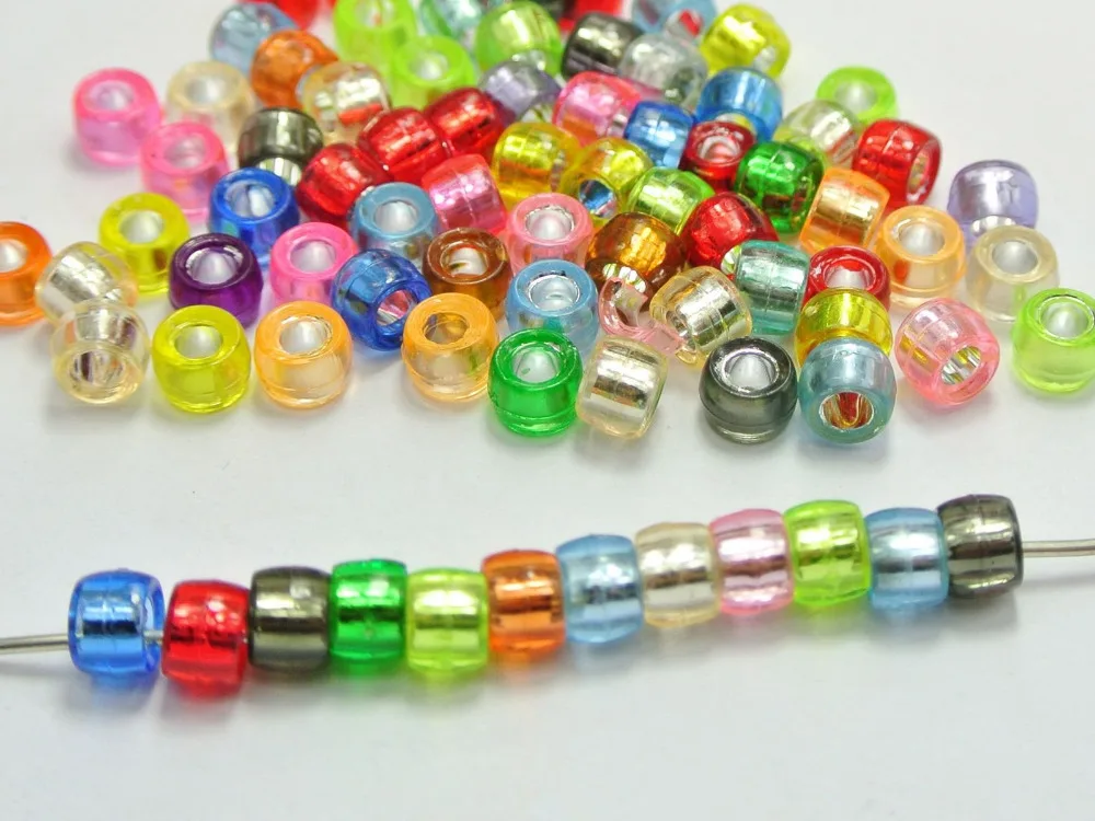 

500 Mixed Color Silver Foil Acrylic Barrel Pony Beads 6X4mm for Kids Craft Kandi Bracelet