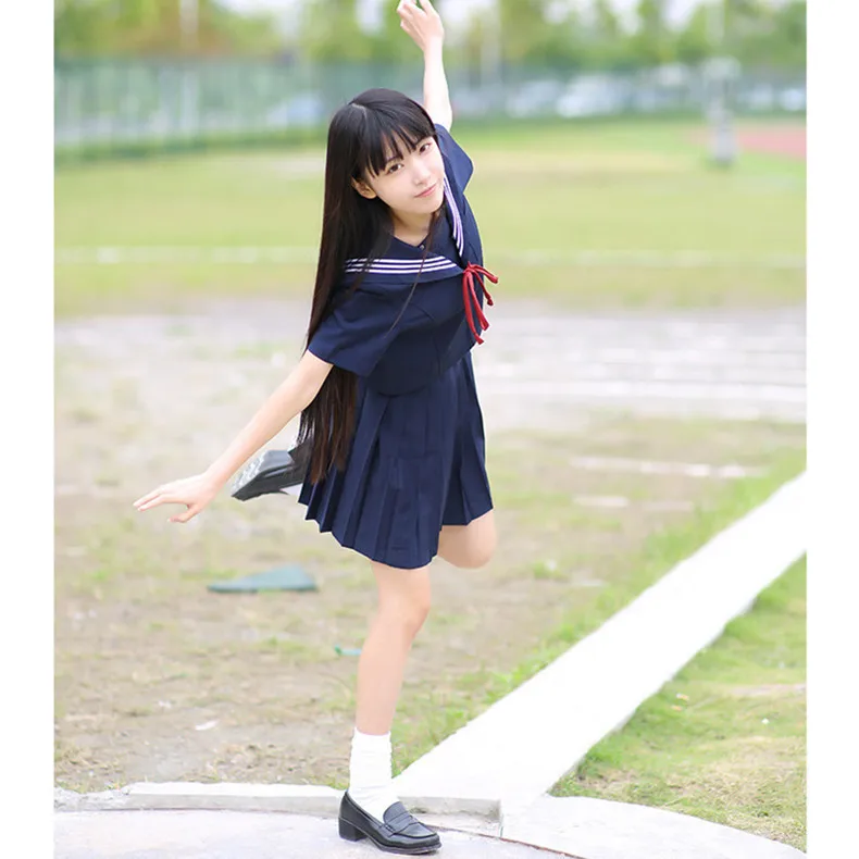 Japanese School Uniforms for Girls Cute Long-length Sailor Tops Pleated Skirt Full Sets Cos JK Costume Series D-0180