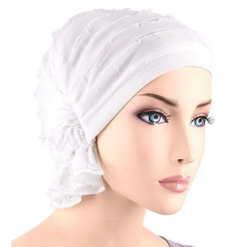 2018 New Women wrinkle Ruffle Hat Beanie Scarf Turban Headwear for Lady Beanies Muslim Turban Cap