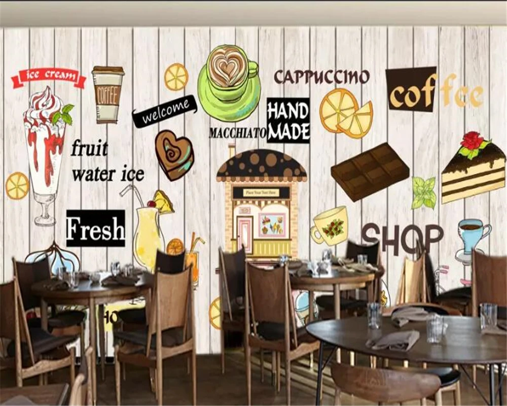 beibehang Custom murals 3d wallpaper wood shading hand-painted dessert background wall restaurant coffee shop mural 3d wallpaper