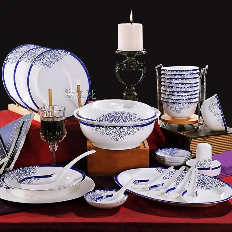 Bine China 46pcs Dinnerware Set Ceram Tableware Set Ceramic Plates Bowls Dishes Plates Soupe Bowls