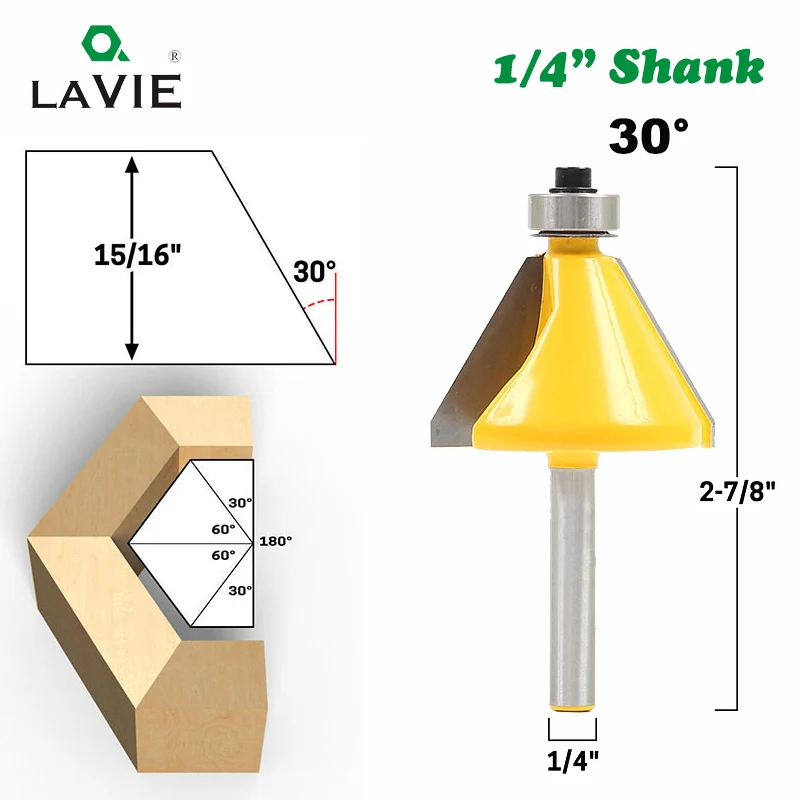 

1pc 1/4" 6.35mm Shank 30 Degree Chamfer Router Bit Woodwork Bevel Edging Milling Cutter for Wood Woodworking Tools MC01030