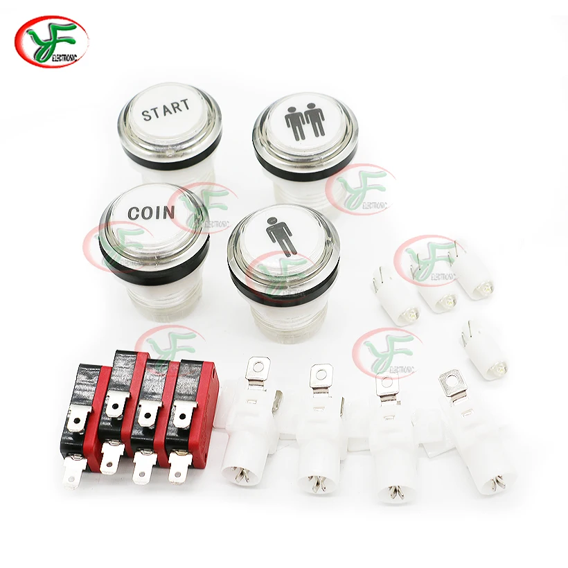 START COIN 1 Player 2 Player Push Button Arcade Start Button Switch 5V /12V Illuminated Led Button Transparent Plastic Buttons