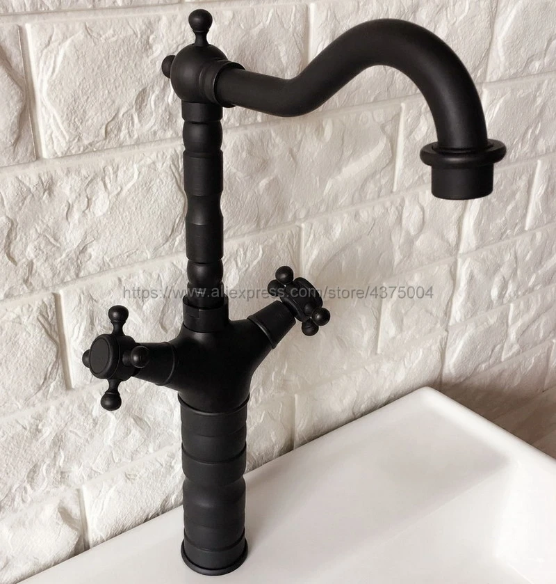 Basin Faucets Oil Rubbed Bronze Bathroom Sink Faucet Double Cross Handle Bath kitchen Mixer Hot and Cold Tap Nnf343