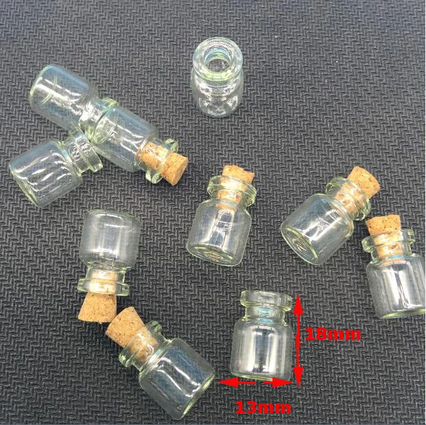 

500pieces 13*18mm transparent wishing Glass drift Bottles jars With Cork eye hook glass vial pandent jewelry findings 0.5ML