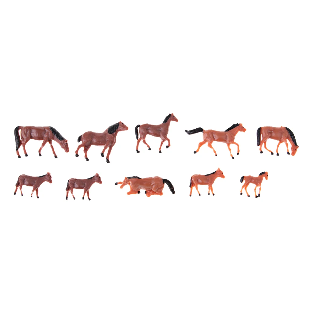 

10Pcs 1/87 HO Scale Horses Model Painted Animal Figure for Miniature Models