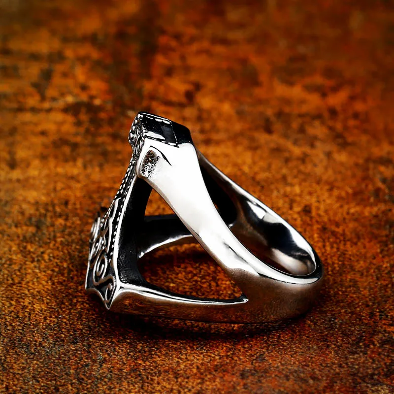 BEIER stainless steel character geometry thor\'s hammer mjolnir Viking ring for man`s gift Punk rock Jewelry boy`s gift BR8-624