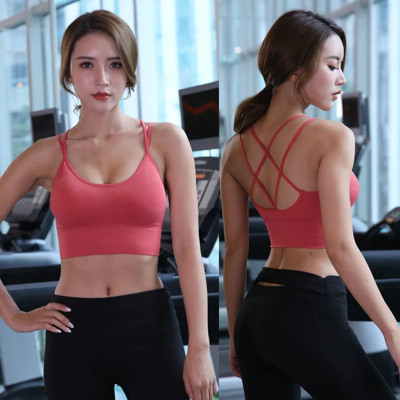 women yoga wireless cross back sports bra quick dry shock proof fitness push up yoga running bra active sportswear vest top