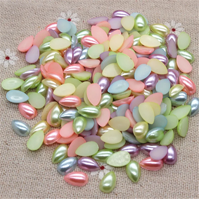 300 pcs 10*6 millimetri Colori Della Miscela ABS Imitazione a Metà Teardrop Pearl Beads FlatBack Cabochon FAI DA TE Scrapbook Craft/ nail Deco, VEG