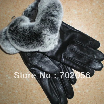 

Rex Rabbit Fur leather gloves Real lambskin GLOVES 10pairs/lot HIGH QUALITY #2480