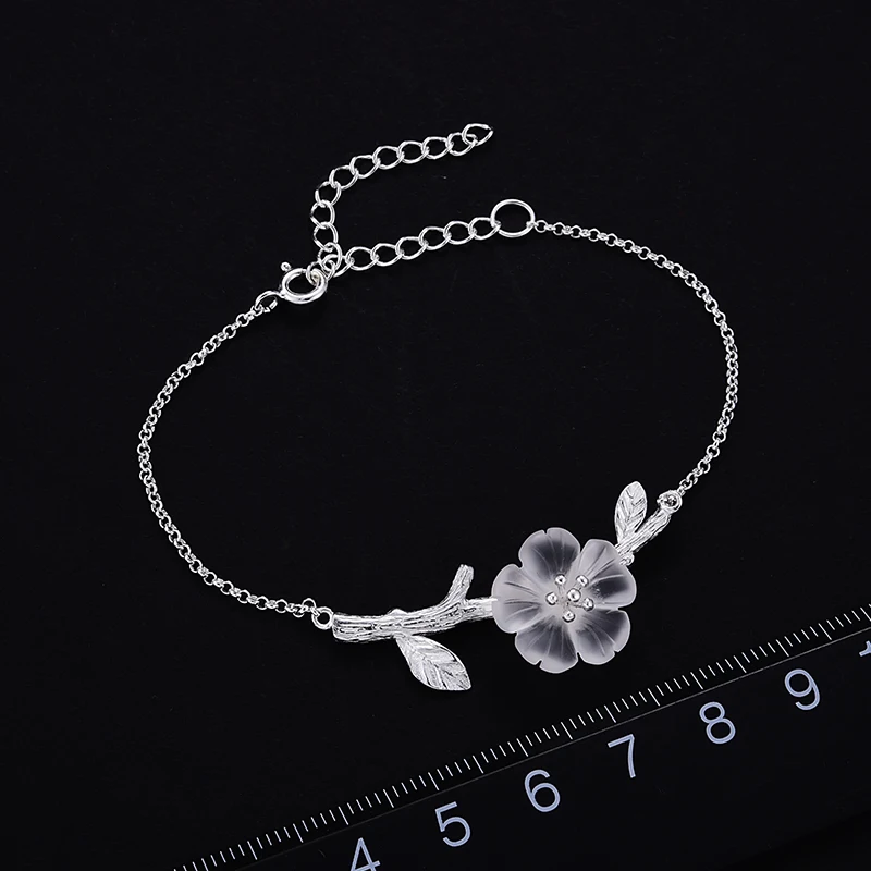 Lotus Fun Moment 925 Sterling Silver Natural Crystal stone bracelet charm Fashion Jewelry flower bracelet for Women drop ship