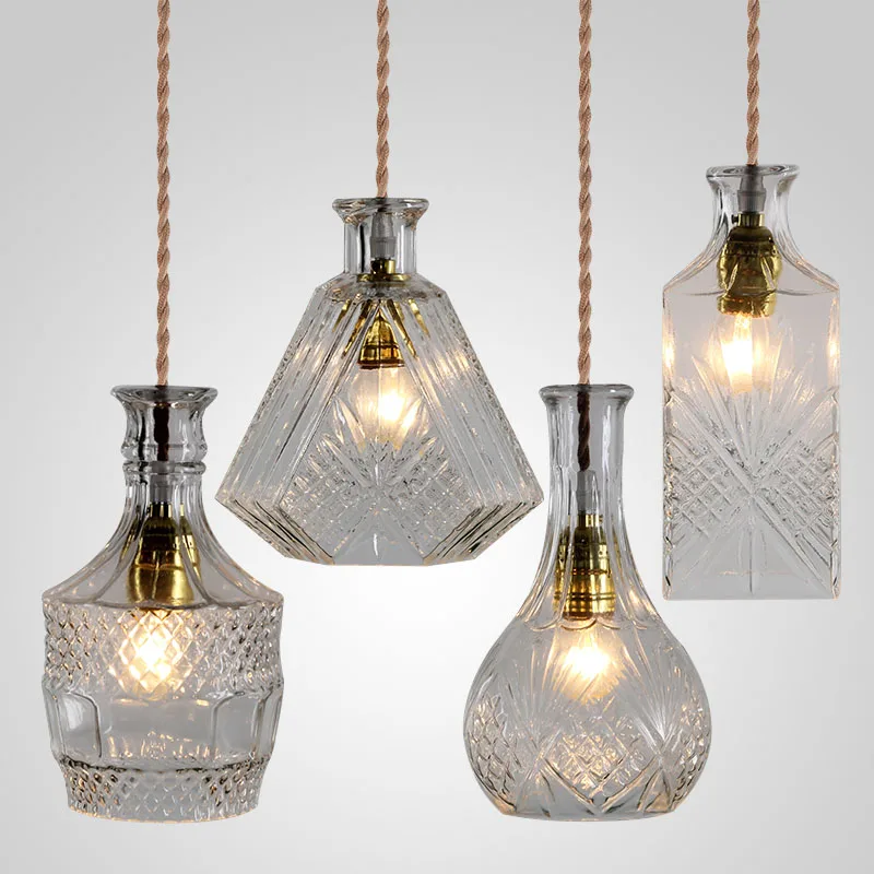 Vintage glass bottle pendant light classic pendant lamp art decoration for dinning room  decanter lights wholesale price