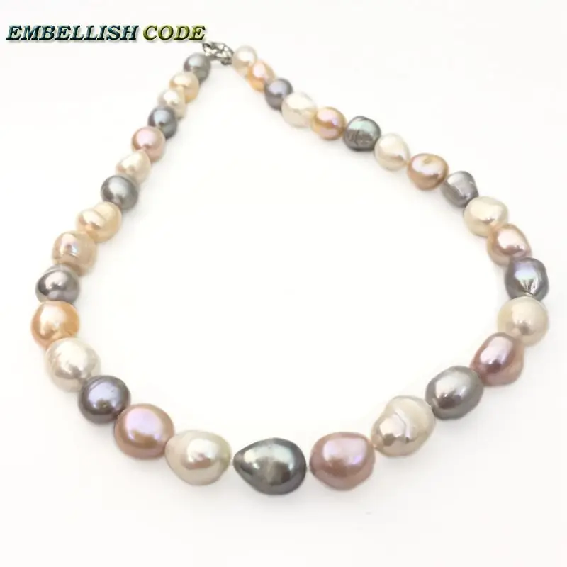 special near round semi baroque irregular pearl choker necklace white peach grey Mixed color real freshwater pearls for women