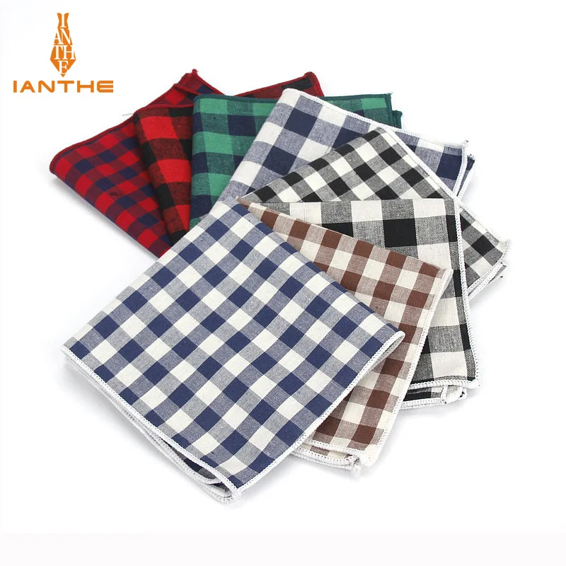 Brand New Men's 100% Cotton Handkerchiefs Woven Plaid Pocket Square Male Wedding Party Handkerchief Vintage Towels Fashion Hanky