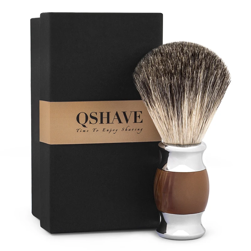 Qshave-brocha de afeitar de pelo de tejón puro para hombre, 100% Original para doble borde, seguridad recta, maquinilla de afeitar clásica,