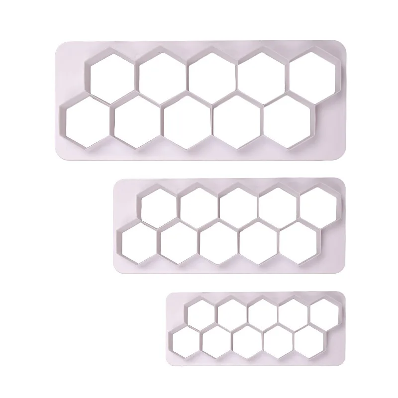 3 Pieces Hexagon Puzzle Embossed Fondant Cake Mold Chocolate Fudge Cookie Tool K087