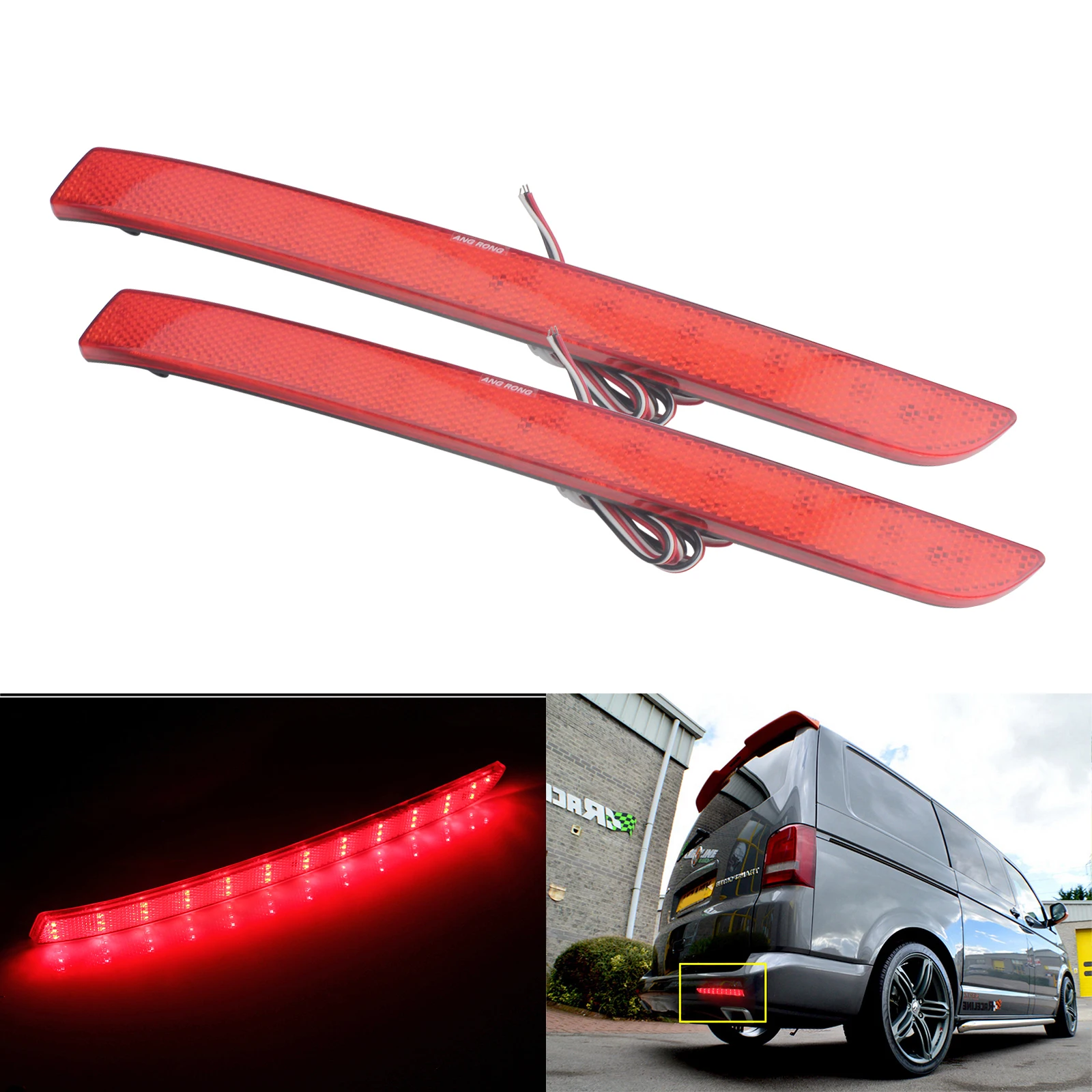 ANGRONG 2X LED Rear Bumper Reflector Brake Light Lamp For VW T5 Transporter Multivan Caravelle