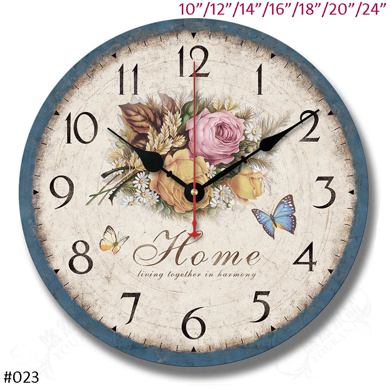 

Antique Blue White Rose Flower With Butterfly Design Round 10, 12, 14, 16, 18, 20, 24 Inches Home Decor Wooden MDF Wall Clock