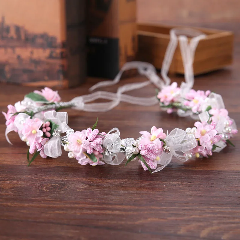 Colorful Crystal Wreath Flower Halo Pearl Bridal Floral Crown Hair Wreath Wedding Headpiece Mermaid Wreath for Women&Girls SL