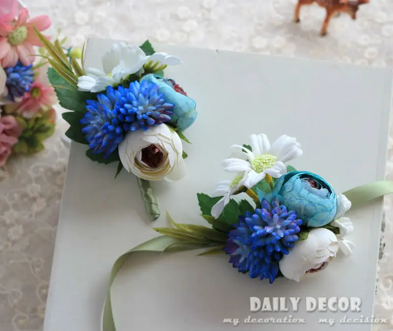 4pcs Forest Style Artificial flower bridal / Bridesmaid hand / wrist flowers & wedding bride / groom corsages / boutonnieres