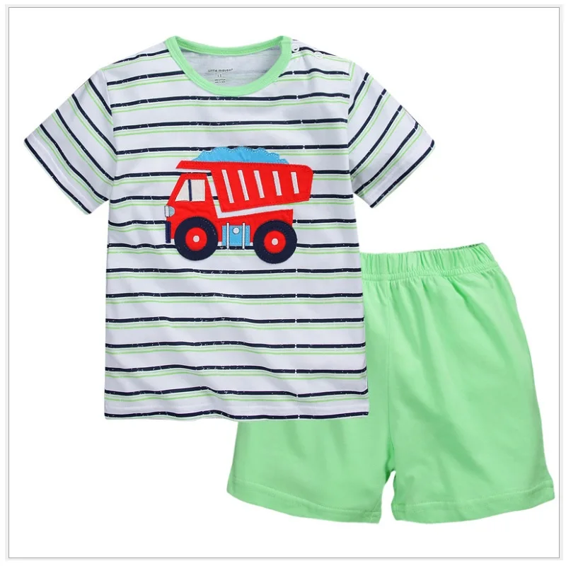 Stripe Baby Boys Clothes Suits Truck Children's Clothing Set Summer Short Sleeve T-Shirt Shorts Suit Green Pants